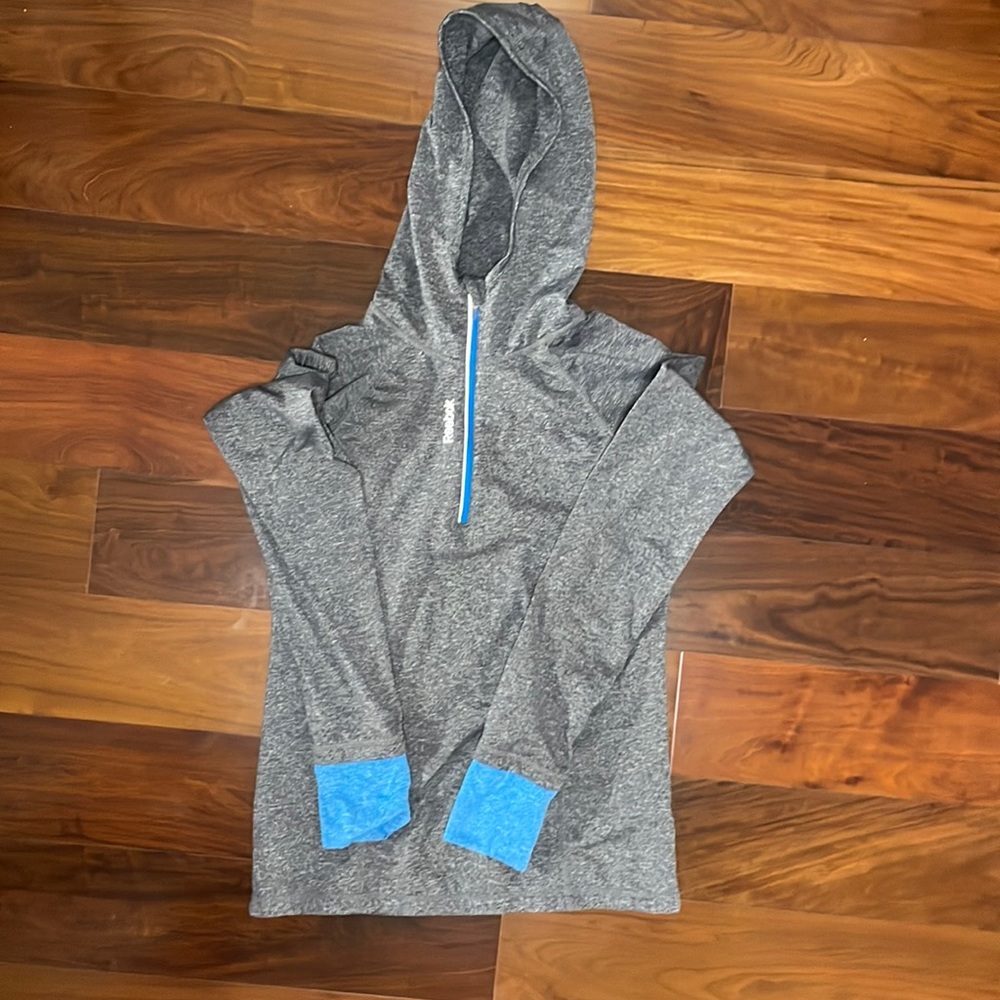 Reebok Running Hoodie Heather Gray Blue 1/4 Zip